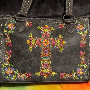 Montana West Black Bag with Multicolor Embroidery